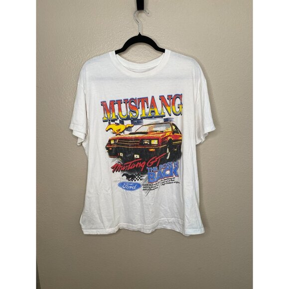 Ford Mustang Graphic‎ White T-Shirt XL Vintage Style Short Sleeve Cotton Tee - Picture 1 of 5
